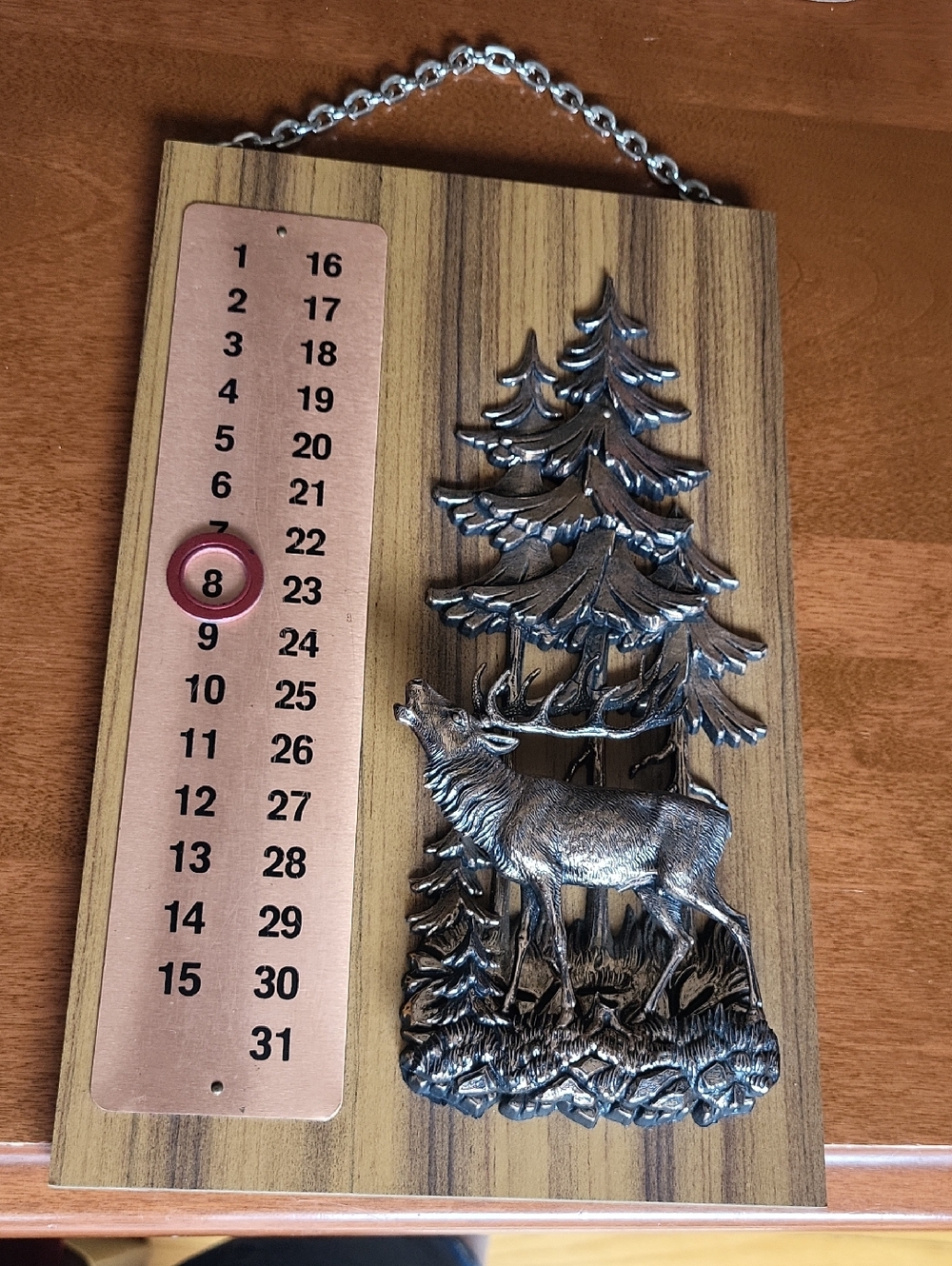 A&F Made in CANADA Wood Wall Calendar Plaque with Elk and Pine Tree